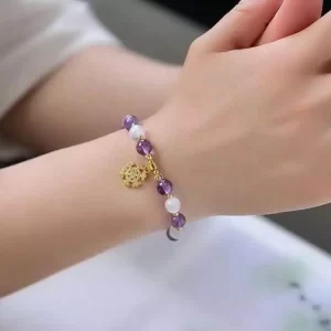 Vòng tay đá thạch anh tím mix trắng