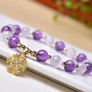 Vòng tay đá thạch anh tím mix trắng