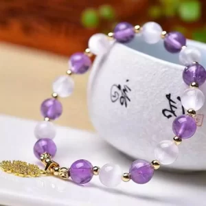 Vòng tay đá thạch anh tím mix trắng
