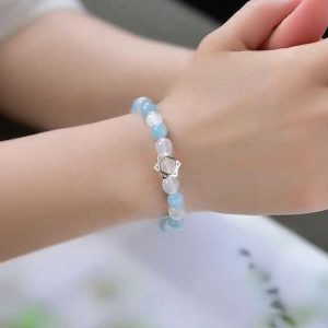 Vòng tay đá thạch anh xanh dương mix trắng charm ngôi sao