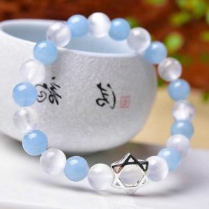 Vòng tay đá thạch anh xanh dương mix trắng charm ngôi sao