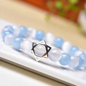 Vòng tay đá thạch anh xanh dương mix trắng charm ngôi sao